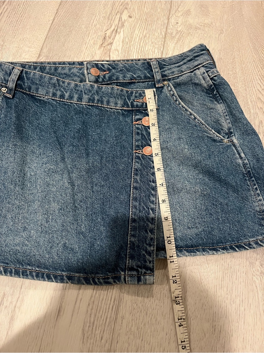 We The Free Blue Denim Button-Front Mini Skirt